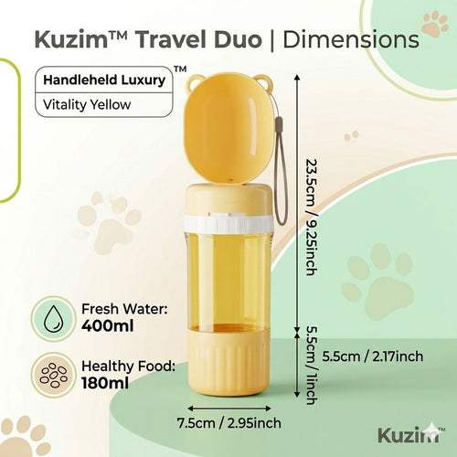 Kuzim™ 2-in-1 Portable Dog Water Bottle & Food Feeder – Leak-Proof Travel Solution