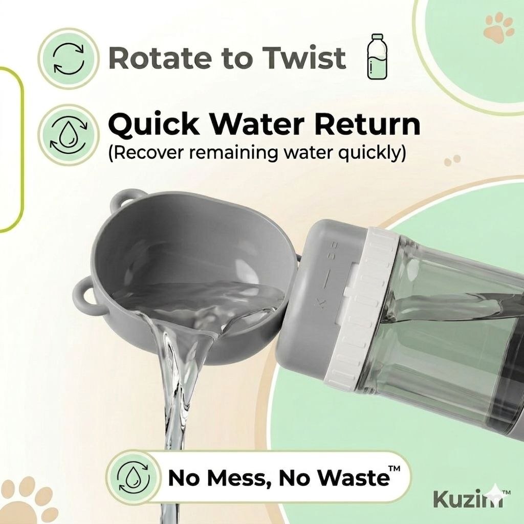 Kuzim™ 2-in-1 Portable Dog Water Bottle & Food Feeder – Leak-Proof Travel Solution