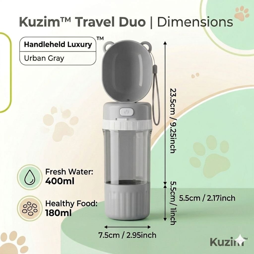 Kuzim™ 2-in-1 Portable Dog Water Bottle & Food Feeder – Leak-Proof Travel Solution