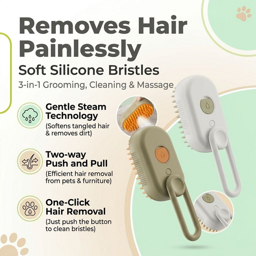 Kuzim™ 3-in-1 Pet Steam Brush – Professional Nano-Mist Deshedding & Massage Tool