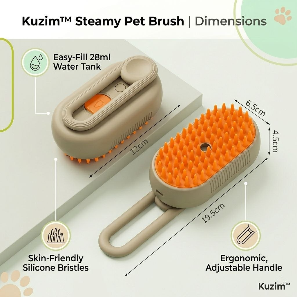 Kuzim™ 3-in-1 Pet Steam Brush – Professional Nano-Mist Deshedding & Massage Tool