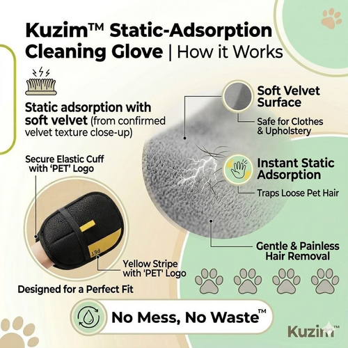 Kuzim™ Electrostatic Pet Hair Remover Glove – Reusable Eco-Friendly Fur Lifter for Furniture