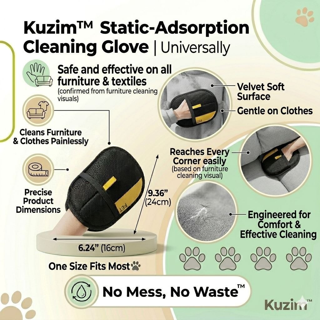 Kuzim™ Electrostatic Pet Hair Remover Glove – Reusable Eco-Friendly Fur Lifter for Furniture