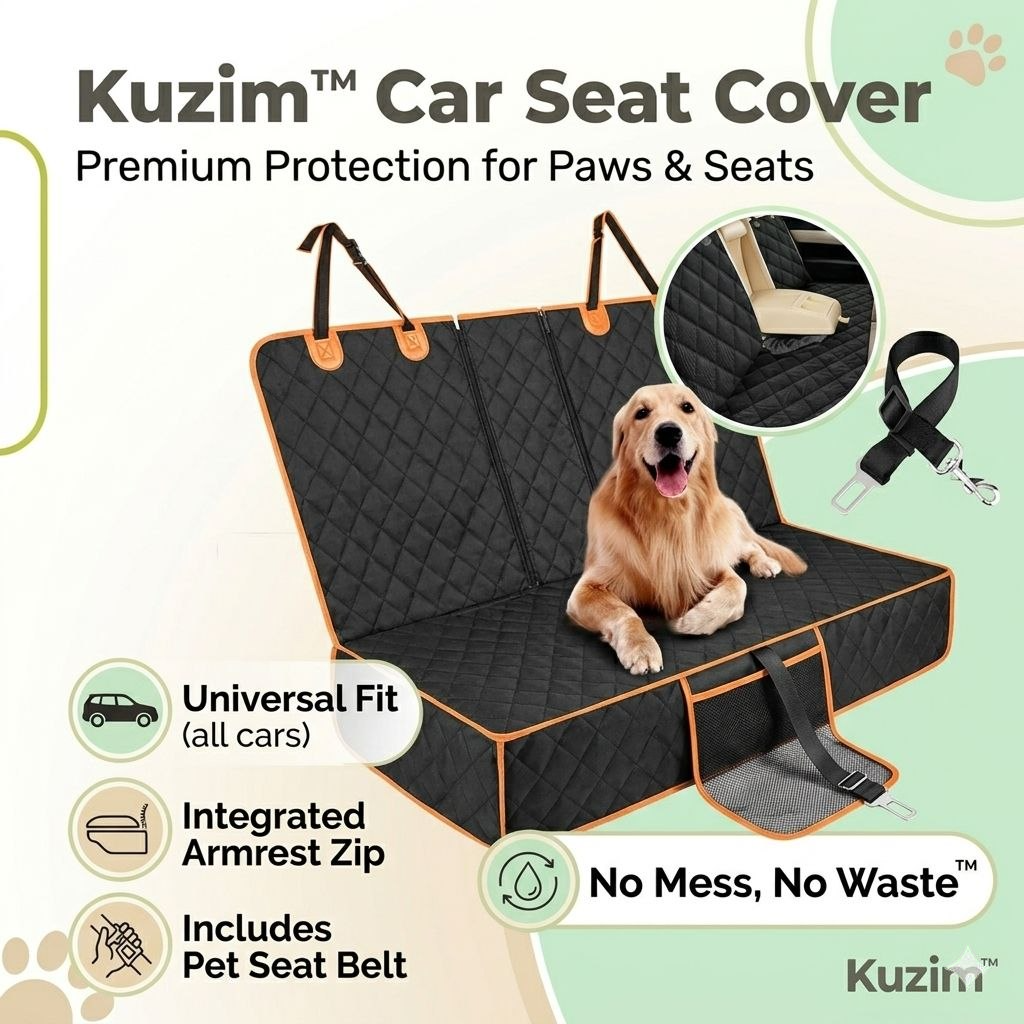 Kuzim™ Luxury Pet Car Seat Cover – Waterproof, Scratch-Proof Dog Hammock with Armrest Access