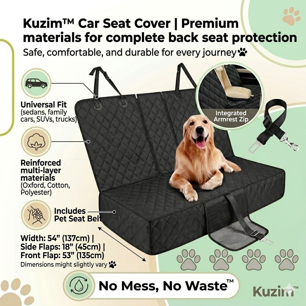 Kuzim™ Luxury Pet Car Seat Cover – Waterproof, Scratch-Proof Dog Hammock with Armrest Access